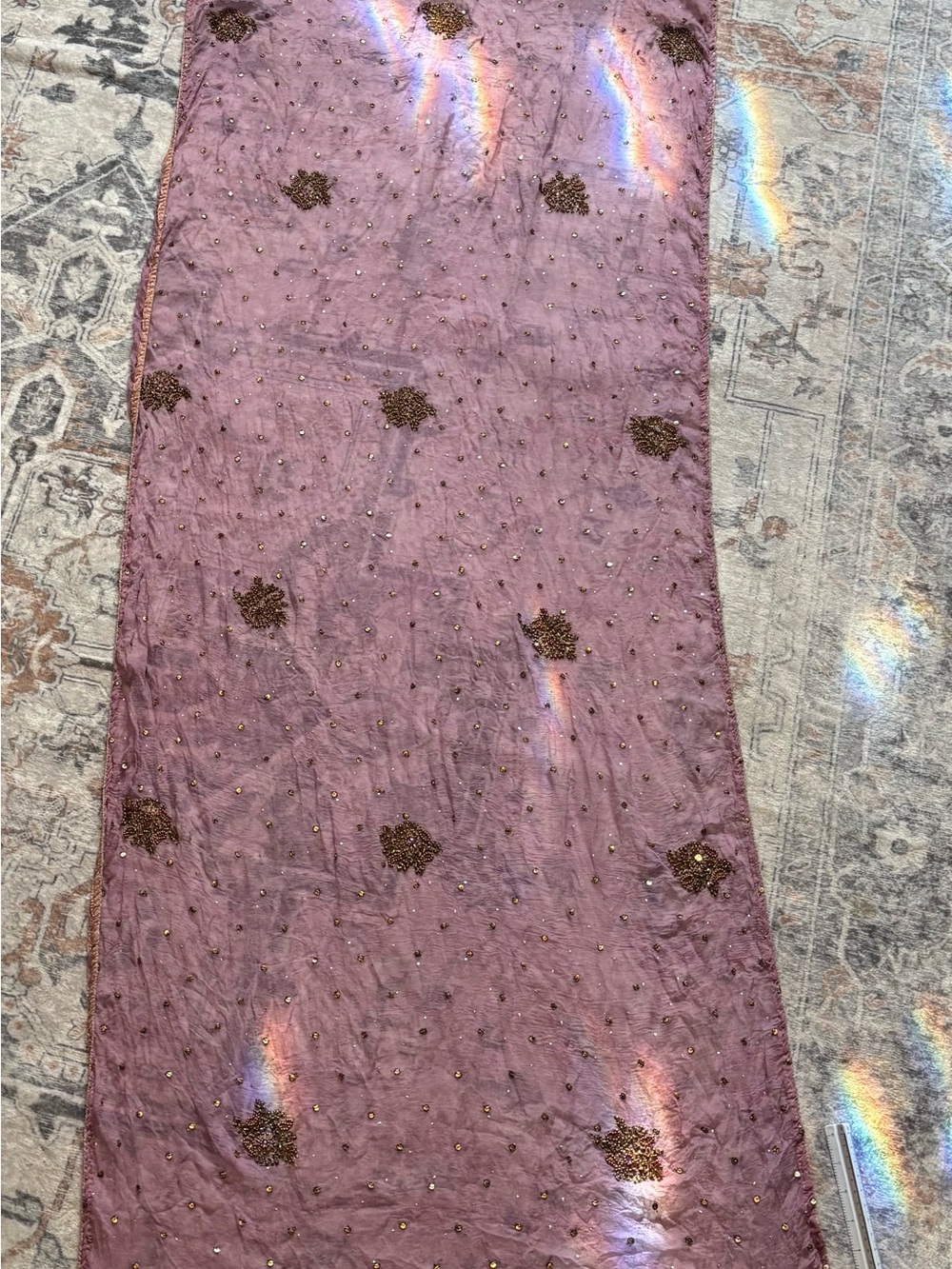 Vintage Mauve Beaded & Embroidered Scarf/ Wrap / Shawl